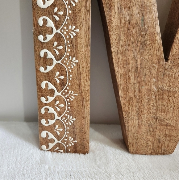 Wooden Block Letter Monogram Initial M Rustic Embossed Home Decor - Picture 2 of 6